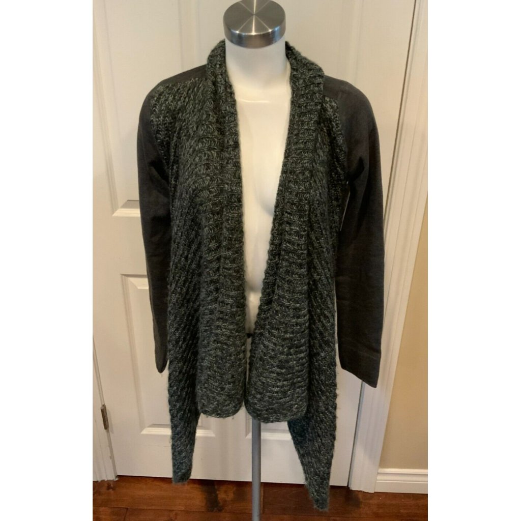 Prana Open Front Gray Chunky Knit Cardigan W/ Sweatshirt Arms, Size Xs